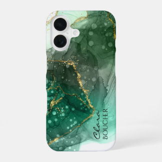 Coque iPhone 16 Encre d'alcool vert Sacramento personnalisable