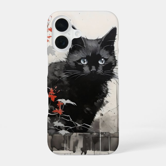 Coque iPhone 16 Encre de chat noir (Verso)