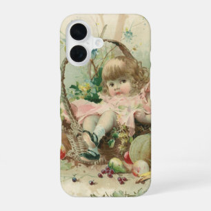 Coque iPhone 16 Enfant victorienne vintage, fille panier de fruits