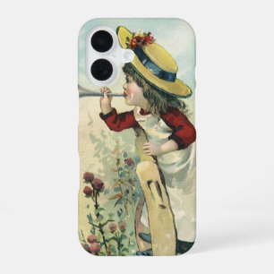 Coque iPhone 16 Enfant victorienne vintage, fille soufflant dans u