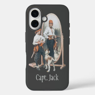 Coque iPhone 16 Enfant Vintage, Garçon Pirate, Chien, Miroir, Bouc