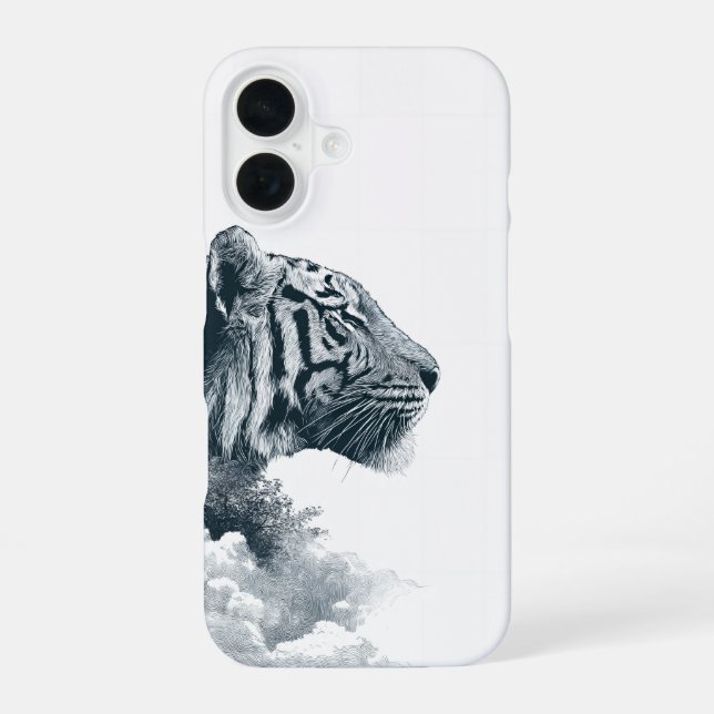 Coque iPhone 16 Engraved Tiger Profile Mystic Forest (Verso)