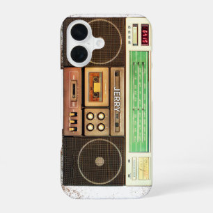 Coque iPhone 16 Enregistreur de cassette rétro avec nom personnali