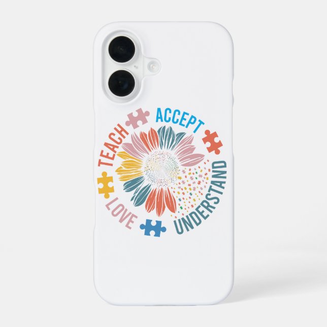 Coque iPhone 16 "Enseigner Accepter Aimer Comprendre" Pièce de Puz (Verso)