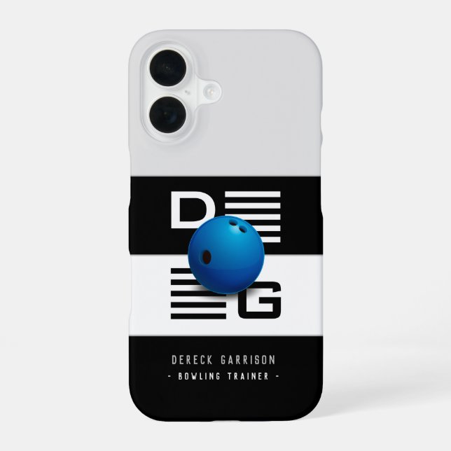 Coque iPhone 16 Entraîneur professionnel de bowling | Initiales en (Verso)