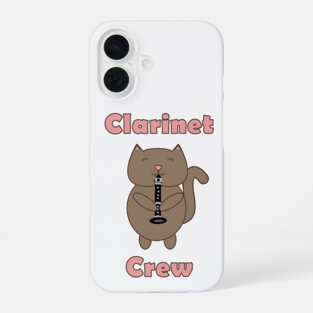 Coque iPhone 16 Équipage de clarinette Chat Brun Rose (Verso)