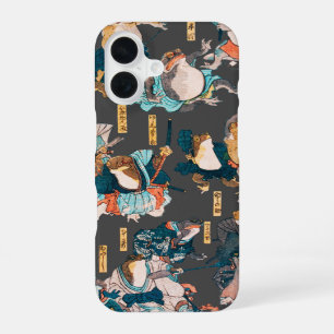 Coque iPhone 16 Estampe japonaise de grenouille sur bois Kuniyoshi