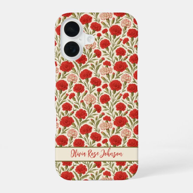 Coque iPhone 16 Esthétique Botanique Fleurs Rouges (Verso)