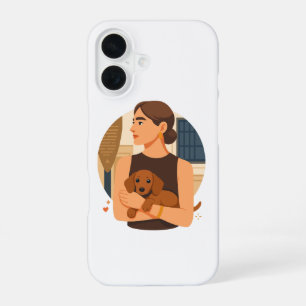 Coque iPhone 16 Esthétique moderne de maman de chien avec un chiot