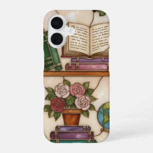 Coque iPhone 16 Étagère florale de style vitrail pour amateur de l