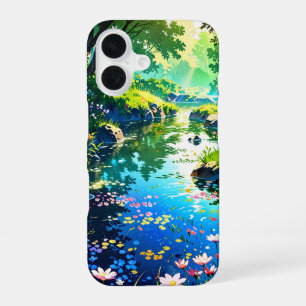 Coque iPhone 16 Étang de printemps caché - Paysage d'Anime