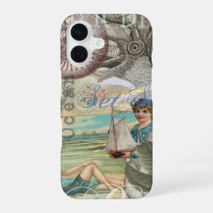 Coque iPhone 16 été plage vintage pieuvre antique voile