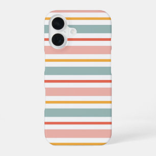 Coque iPhone 16 Été Rétro Pastel Rayé Rose Menthe Et Moutarde 