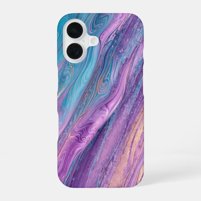 Coque iPhone 16 Ethereal Purple & Turquoise Marble Art Phone Case (Verso)