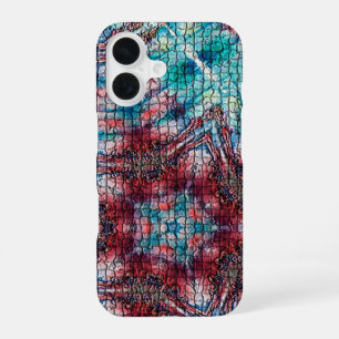 COQUE iPhone 16 ÉTOILE MOSAÏQUE ROUGE BLEU ABSTRAITE