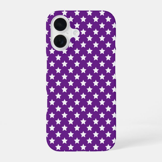 Coque iPhone 16 Étoiles Blanches Sur Violet (Verso)
