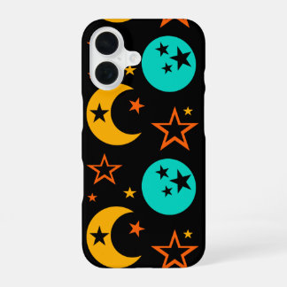 Coque iPhone 16 Étoiles de croissant et de Pleine lune minuit