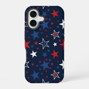 Coque iPhone 16 Étoiles patriotiques sur motif sans couture bleu m