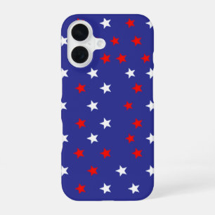 Coque iPhone 16 Étoiles rouges et blanches patriotiques sur fond b