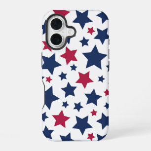 Coque iPhone 16 Étoiles rouges et bleues - motif de drapeau améric