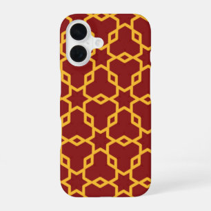 Coque iPhone 16 Étui à motif islamique géométrique rouge et or