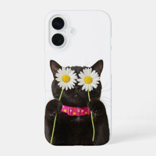 Coque iPhone 16 Étui Chat Floral Rêveur
