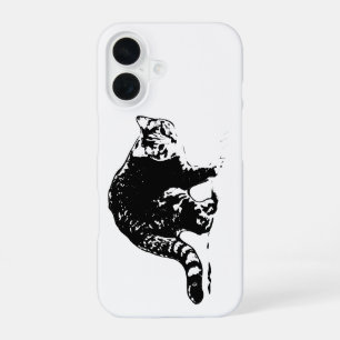 Coque iPhone 16 Étui corps entier chat tigré noir et blanc