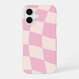 Coque iPhone 16 Étui de téléphone à carreaux à grille rose et crèm
