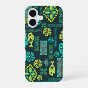 Coque iPhone 16 Étui de téléphone à icônes de fleurs et de poisson