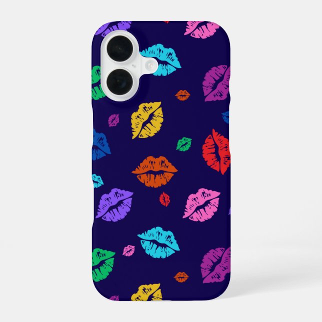 Coque iPhone 16 Étui de téléphone à impression de lèvres multicolo (Verso)