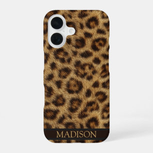 Coque iPhone 16 Étui de téléphone à impression léopard Nom personn