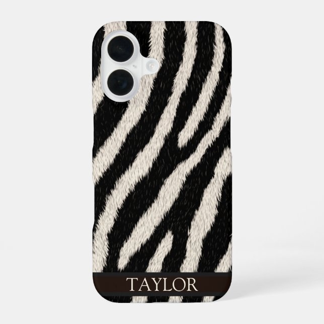 Coque iPhone 16 Étui de téléphone à impression zèbre avec nom pers (Verso)