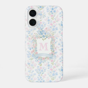 Coque iPhone 16 Étui de téléphone à monogramme floral personnalisé
