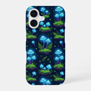 Coque iPhone 16 Étui de téléphone à motif de champignon biolumines