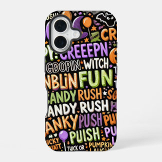 Coque iPhone 16 Étui de téléphone à motif de texte Halloween effra