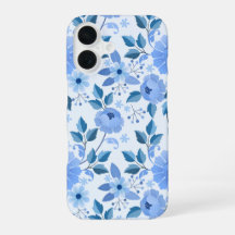 Étui de téléphone à motifs floraux bleus Chinois