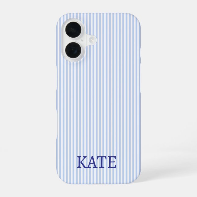 Coque iPhone 16 Étui de téléphone à rayure verticale bleue (Verso)