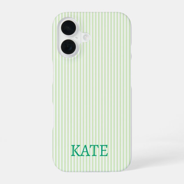 Coque iPhone 16 Étui de téléphone à rayures verticales Mint (Verso)
