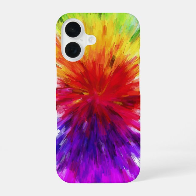 Coque iPhone 16 Étui de téléphone abstrait tie dye arc-en-ciel (Verso)