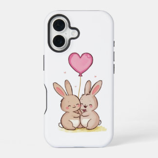 Coque iPhone 16 Étui de téléphone avec un mignon couple de lapins