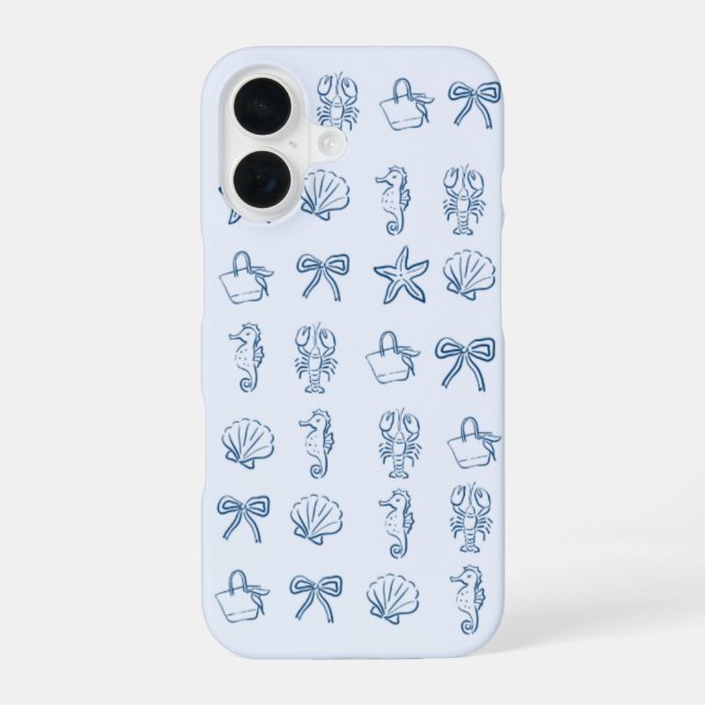 Coque iPhone 16 Étui de téléphone bleu marine et bleu clair été (Verso)