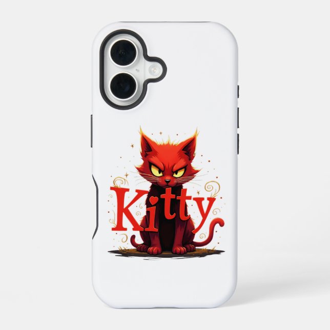 Coque iPhone 16 Étui de téléphone Chat Kitty Rouge (Verso)