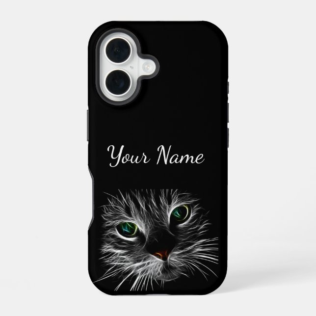 Coque iPhone 16 Étui de téléphone Chat Visage Yeux Verts (Verso)