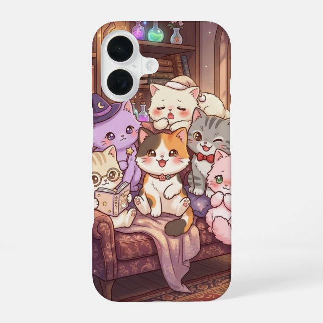 Coque iPhone 16 Étui de téléphone Chats Magiques et Cosy (Verso)