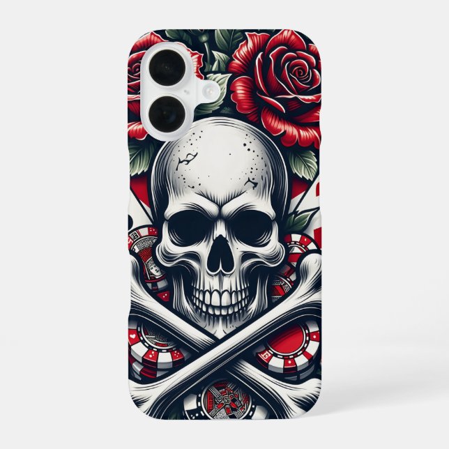 Coque iPhone 16 Étui de téléphone crâne de poker (Verso)