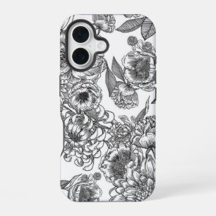 Coque iPhone 16 Étui de téléphone en art linéaire floral vintage n