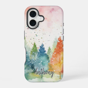 Coque iPhone 16 Étui de téléphone en forêt aquarelle personnalisé