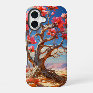 Coque iPhone 16 Étui de téléphone en forme d'arbre à fleurs roses