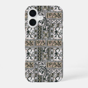 Coque iPhone 16 Étui de téléphone en tissu Tapa de pétroglyphe haw