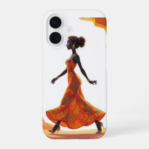 Coque iPhone 16 Étui de téléphone Femme Africaine en robe orange